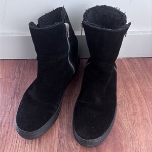 J/Slides NYC Leather Suede Zipper Boots Booties Black Waterproof Fur Winter